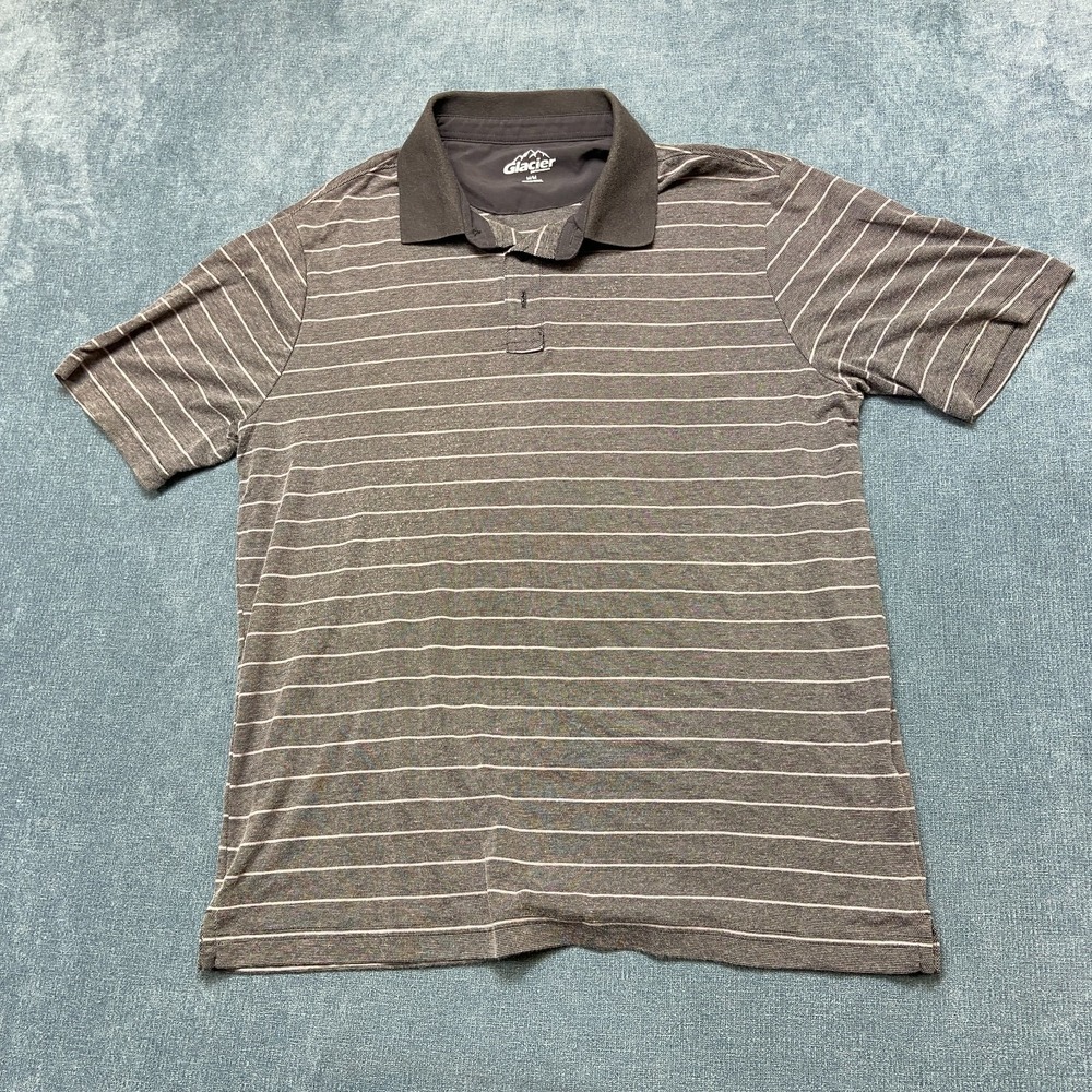 Glacier Polo Shirt Mens M Gray Striped Performance Cotton Short Sleeve Collared